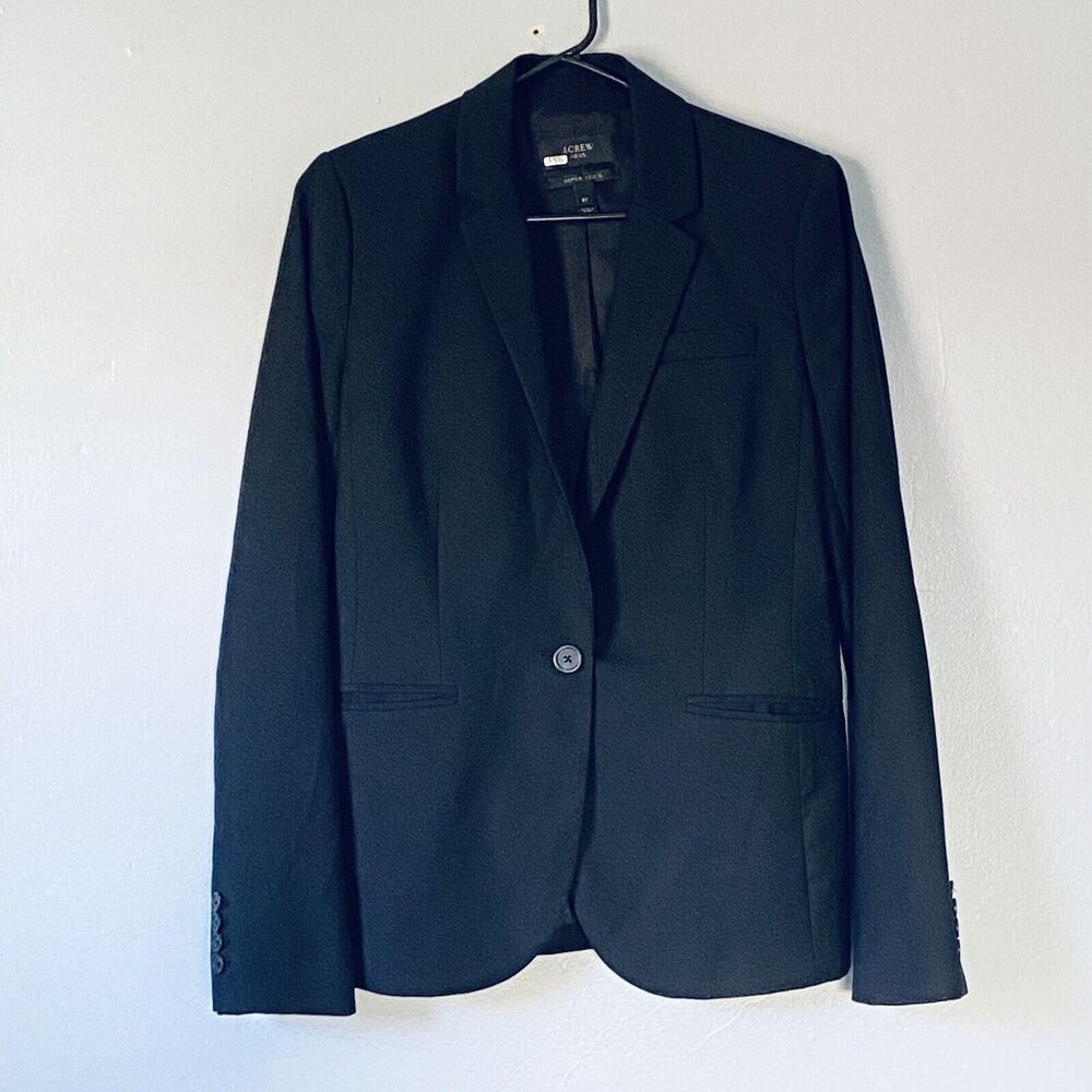 J. Crew 1035 Super 120s Blazer Size 6 Tall Black Long Sleeve Wool Jacket
